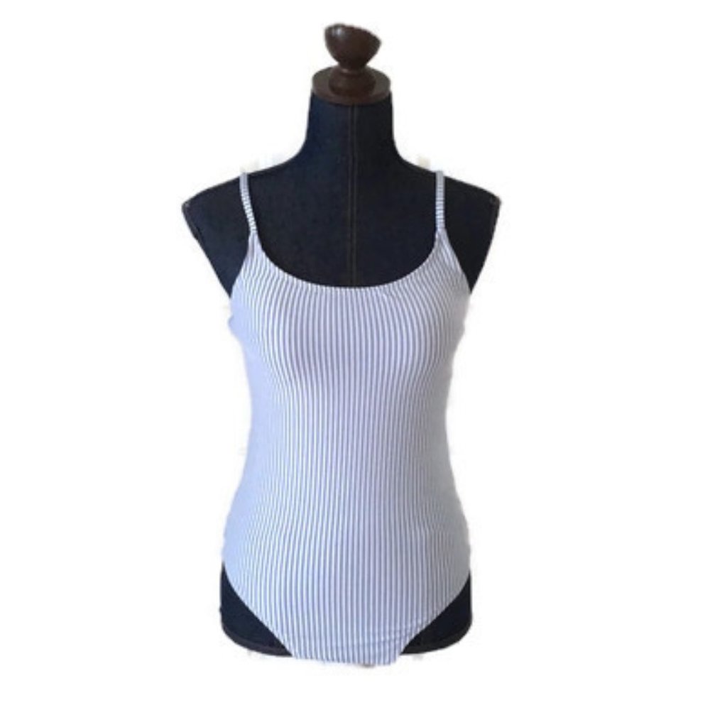 Old Navy womens blue and white striped swimsuit